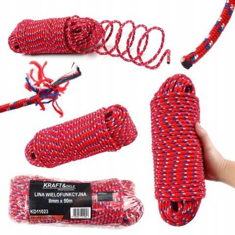 Lina Wielofunkcyjna 8 mm x 50 m Czerwona Ogrodowa Namiotu KRAFT&DELE
