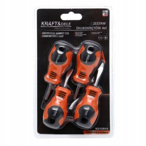 Zestaw Wkrętaków Krótkie 4 sztuki 2 płaskie + 2 Krzyżowe Kraft&Dele