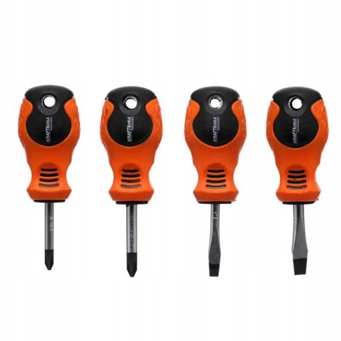 Zestaw Wkrętaków Krótkie 4 sztuki 2 płaskie + 2 Krzyżowe Kraft&Dele