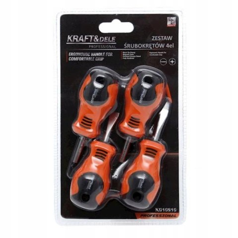 Zestaw Wkrętaków Krótkie 4 sztuki 2 płaskie + 2 Krzyżowe Kraft&Dele