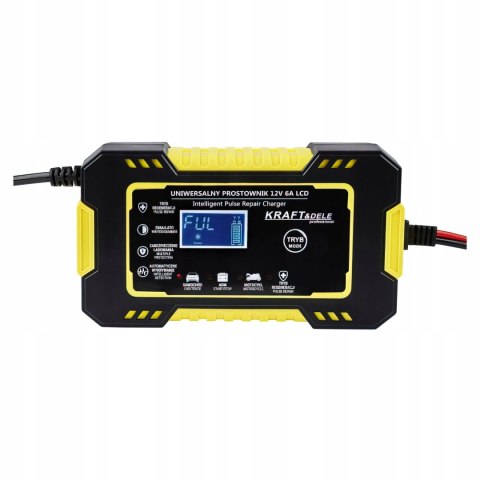 Automatyczny Prostownik Akumulatorowy Ładowarka LCD 12V / 6A Kraft&Dele
