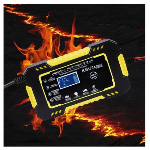 Automatyczny Prostownik Akumulatorowy Ładowarka LCD 12V / 6A Kraft&Dele