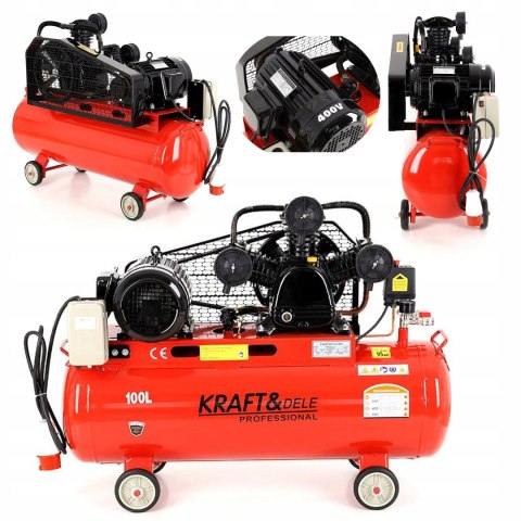 Kompresor Olejowy Sprężarka 100l 8 bar 3 Tłoki 400V 5.6KM/4.1KW Kraft&Dele