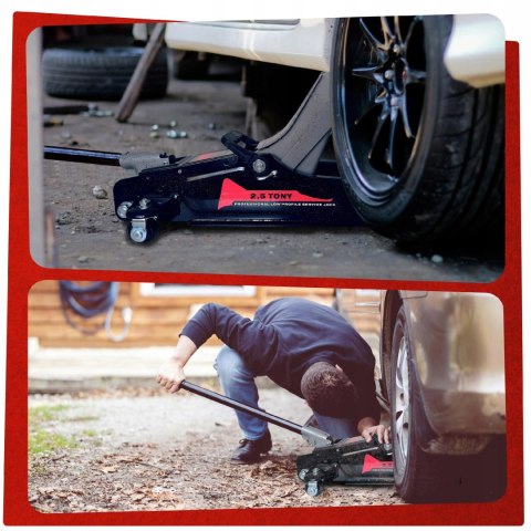 PODNOŚNIK SAMOCHODOWY Niskoprofilowy ŻABA LEWAREK GUMA 2.5T ZAKRES 90-340MM