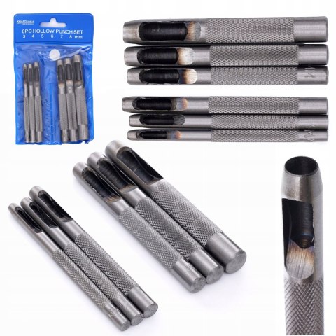 Wycinaki Wybijaki Dziurkacz Otworów Skóry 3-8 mm Zestaw 6 Sztuk Kraft&Dele