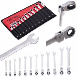 Zestaw Kluczy Płasko-Oczkowych z Grzechotką Łamaną 12 Elementów 8-19 mm