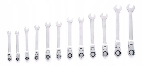 Zestaw Kluczy Płasko-Oczkowych z Grzechotką Łamaną 12 Elementów 8-19 mm