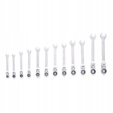 Zestaw Kluczy Płasko-Oczkowych z Grzechotką Łamaną 12 Elementów 8-19 mm