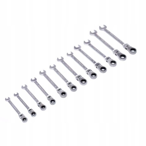 Zestaw Kluczy Płasko-Oczkowych z Grzechotką Łamaną 12 Elementów 8-19 mm