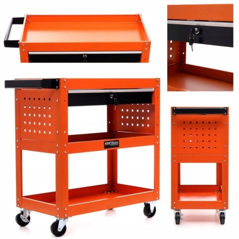 WÓZEK WARSZTATOWY NARZĘDZIOWY KÓŁKA 3 PÓŁKI SZUFLADA NA KLUCZ KRAFT&DELE