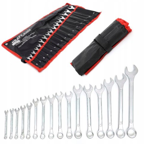 Zestaw Klucze 2 Stronne Płaskie Oczkowe 6-24 mm Kraft&Dele 16 Elementów