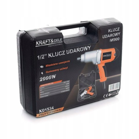 Klucz Udarowy 2000W 800Nm 1/2 '' 230V Nasadki Walizka Kraft&Dele