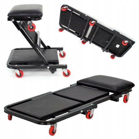 Leżak Warsztatowy Kółka Siedzisko Składane Leżanka 2w1 360° Kraft&Dele