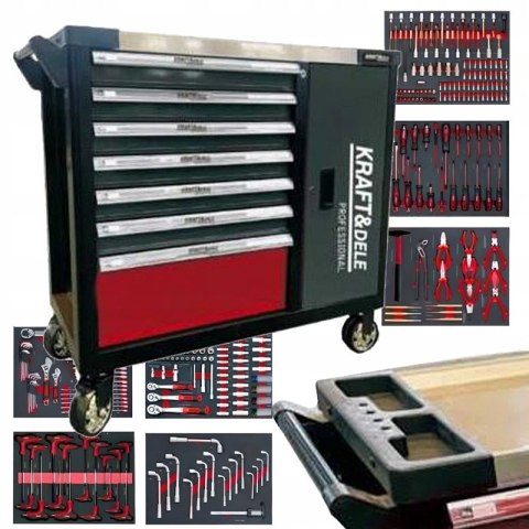 SZAFA NARZĘDZIOWA WÓZEK NARZĘDZIOWY 7 SZUFLAD 299 EL. KLUCZE NASADKI BITY