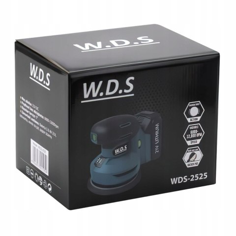 Szlifierka Mimośrodowa Zestaw Bateria 21V Ładowarka 12.000 RPM 125mm W.D.S.