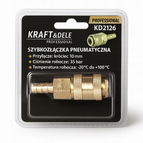 Szybkozłączka Króciec Mosiądz Pneumatyczna 10 mm 1/4" Max 35 bar Kraft&Dele