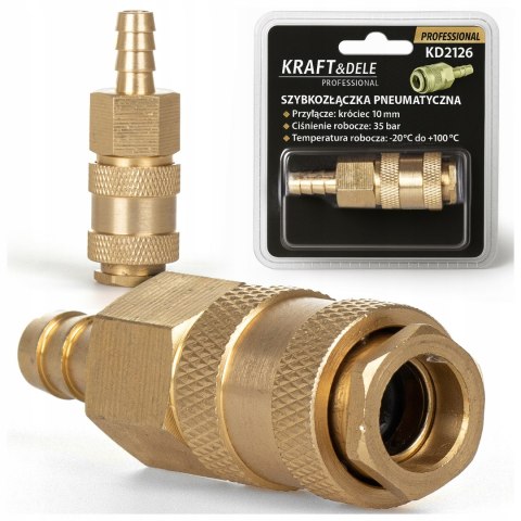 Szybkozłączka Króciec Mosiądz Pneumatyczna 10 mm 1/4" Max 35 bar Kraft&Dele