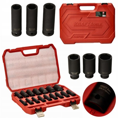 Nasadki Udarowe 1/2" Cala 16 Sztuk 10-32 mm CR-V Walizka Kraft&Dele