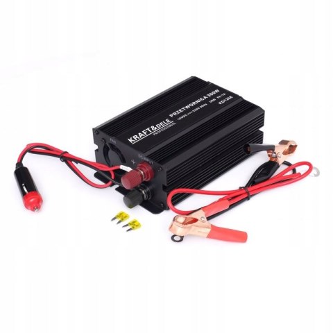PRZETWORNICA PRĄDU SAMOCHODOWA SKORYGOWANA SINUSOIDA 12V 230V 300W KABLE
