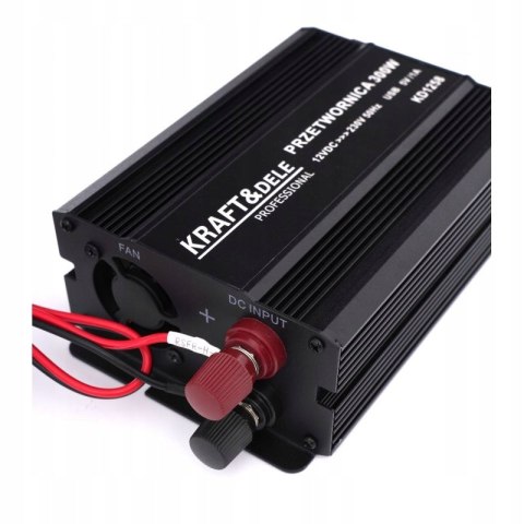 PRZETWORNICA PRĄDU SAMOCHODOWA SKORYGOWANA SINUSOIDA 12V 230V 300W KABLE