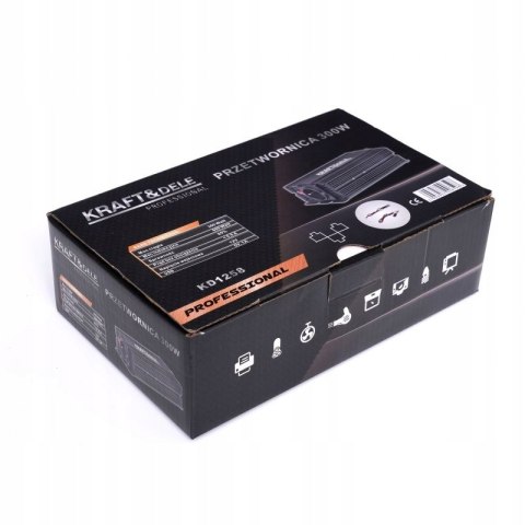 PRZETWORNICA PRĄDU SAMOCHODOWA SKORYGOWANA SINUSOIDA 12V 230V 300W KABLE