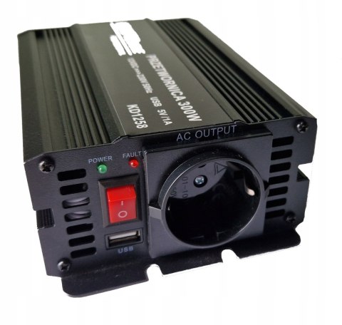 PRZETWORNICA PRĄDU SAMOCHODOWA SKORYGOWANA SINUSOIDA 12V 230V 300W KABLE