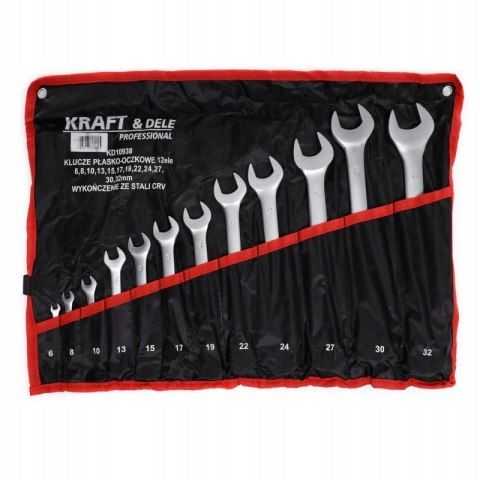 Zestaw Klucze 2 Stronne Płaskie Oczkowe Kraft&Dele 12 Elementów