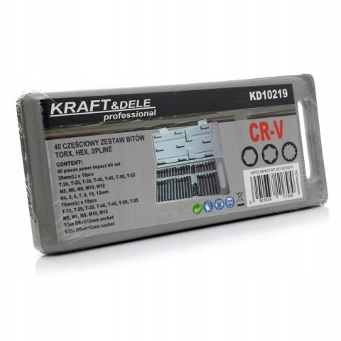 Zestaw Komplet Bitów Specjalnych HEX TORX SPLINE 40 Elementów Kraft&Dele