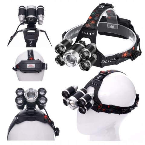Latarka Czołowa 5 X Led T6 Cree Czołówka Bateria Kraft&Dele