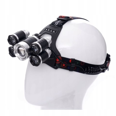 Latarka Czołowa 5 X Led T6 Cree Czołówka Bateria Kraft&Dele