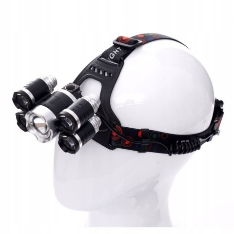 Latarka Czołowa 5 X Led T6 Cree Czołówka Bateria Kraft&Dele