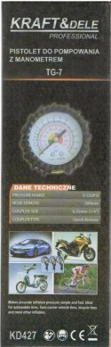 PISTOLET Z MANOMETREM DO POMPOWANIA KÓŁ PNEUMATYK KRAFT&DELE