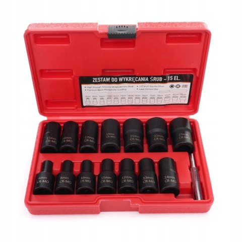 ZESTAW NASADKI DO OBRABIANYCH ŚRUB 1/2" 6-23mm WYBIJAK 15 SZT KRAFT&DELE