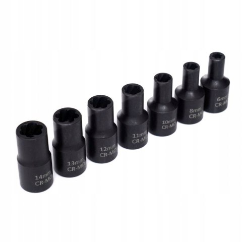 ZESTAW NASADKI DO OBRABIANYCH ŚRUB 1/2" 6-23mm WYBIJAK 15 SZT KRAFT&DELE