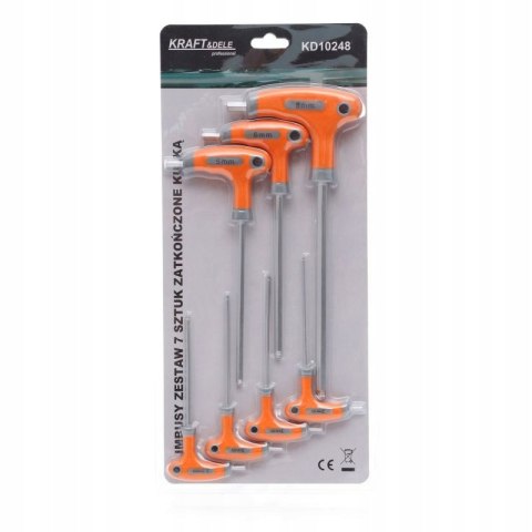 Zestaw Kluczy imbusowych Uchwyt T Głowica Kulowa Sześciokątne Kraft&Dele