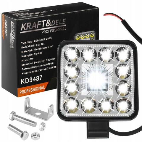 Lampa Robocza Reflektor Cofania Szperacz Kwadrat 40W 28 LED 12000 lm 9-40V