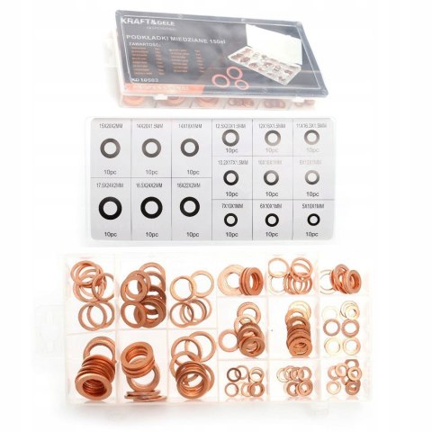 Podkładki miedziane Zestaw Podkładek Uszczelki 150 szt. Kraft&Dele KD10503
