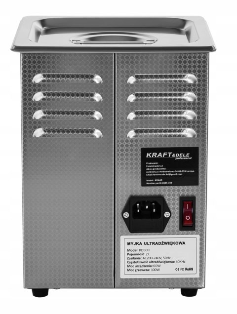 Myjka Ultradźwiękowa 100W 2L Ze Stali Nierdzewnej Z Cyfrowym Wyświetlaczem