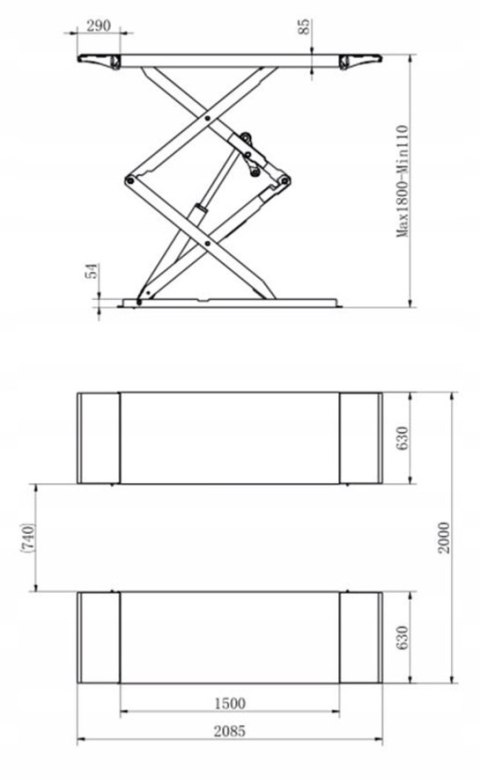 PODNOŚNIK SAMOCHODOWY NOŻYCOWY AUTOMATYCZNY 100CM 3,5T KRAFT&DELE KD5823