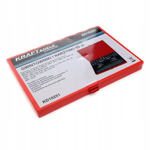 ZESTAW GWINTOWNIKI NARZYNKI M3-M12 60 ELEMENTÓW W WALIZCE KRAFT&DELE