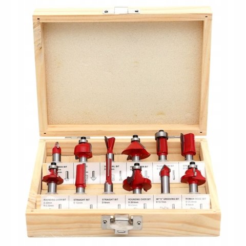 Zestaw Frezów do Drewna Trzpieniowy 12 sztuk elementów Kraft&Dele