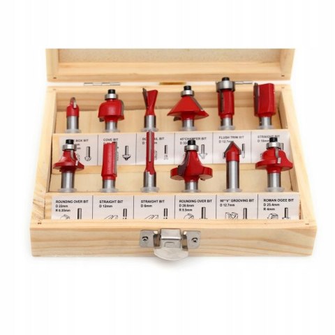 Zestaw Frezów do Drewna Trzpieniowy 12 sztuk elementów Kraft&Dele