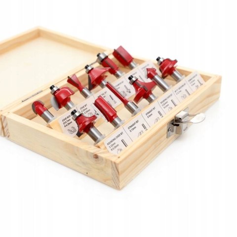 Zestaw Frezów do Drewna Trzpieniowy 12 sztuk elementów Kraft&Dele