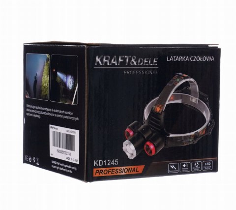 Latarka Czołowa Zoom 2000X Led T6 Cree 4 Tryby Czołówka Bateria Kraft&Dele