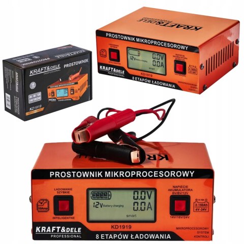 Prostownik Mikroprocesorowy Kraft&Dele 10 AMP 12/24 V 3-150Ah 4 Tryby Pracy