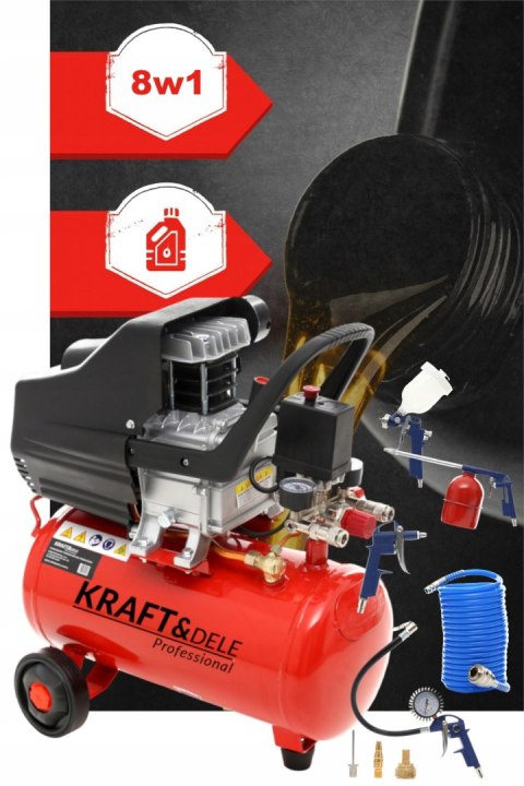 KOMPRESOR OLEJOWY SPRĘŻARKA 24L MOCNA GRATIS ZESTAW 8w1 WYDAJNA 8 bar KD400
