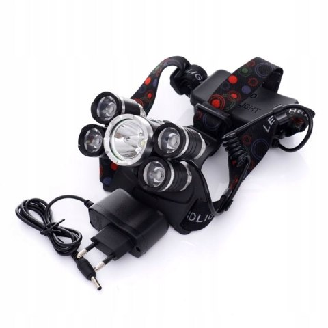 LATARKA CZOŁOWA CZOŁÓWKA LAMPKA T6 LED AKUMULATOROWA 5 DIOD KD1247