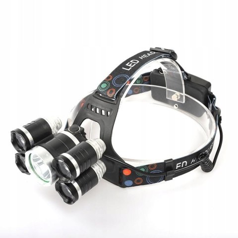 LATARKA CZOŁOWA CZOŁÓWKA LAMPKA T6 LED AKUMULATOROWA 5 DIOD KD1247