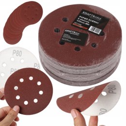 PAPIER ŚCIERNY KRĄŻEK RZEP 125MM OTWORY DO SZLIFIERKI P80 50SZT. KD11809