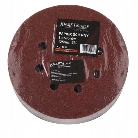 PAPIER ŚCIERNY KRĄŻEK RZEP 125MM OTWORY DO SZLIFIERKI P80 50SZT. KD11809